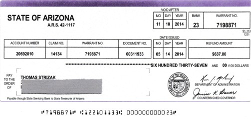 Arizona refund check
