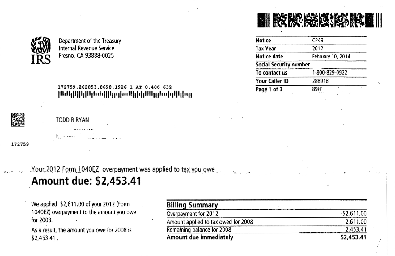 Todd Ryan Fed 2012 refund